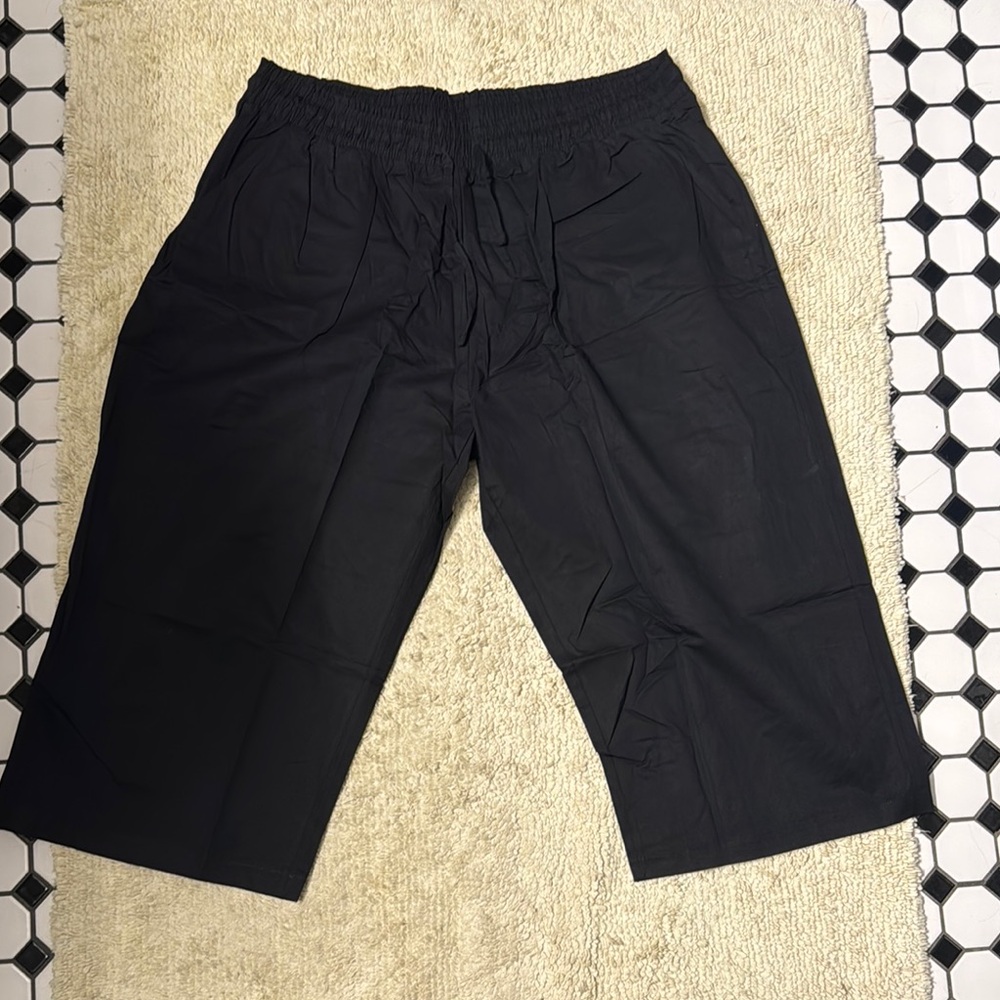 Black 100% Cotton 2XL Relaxed Fit Capris with Elastic Waistband
